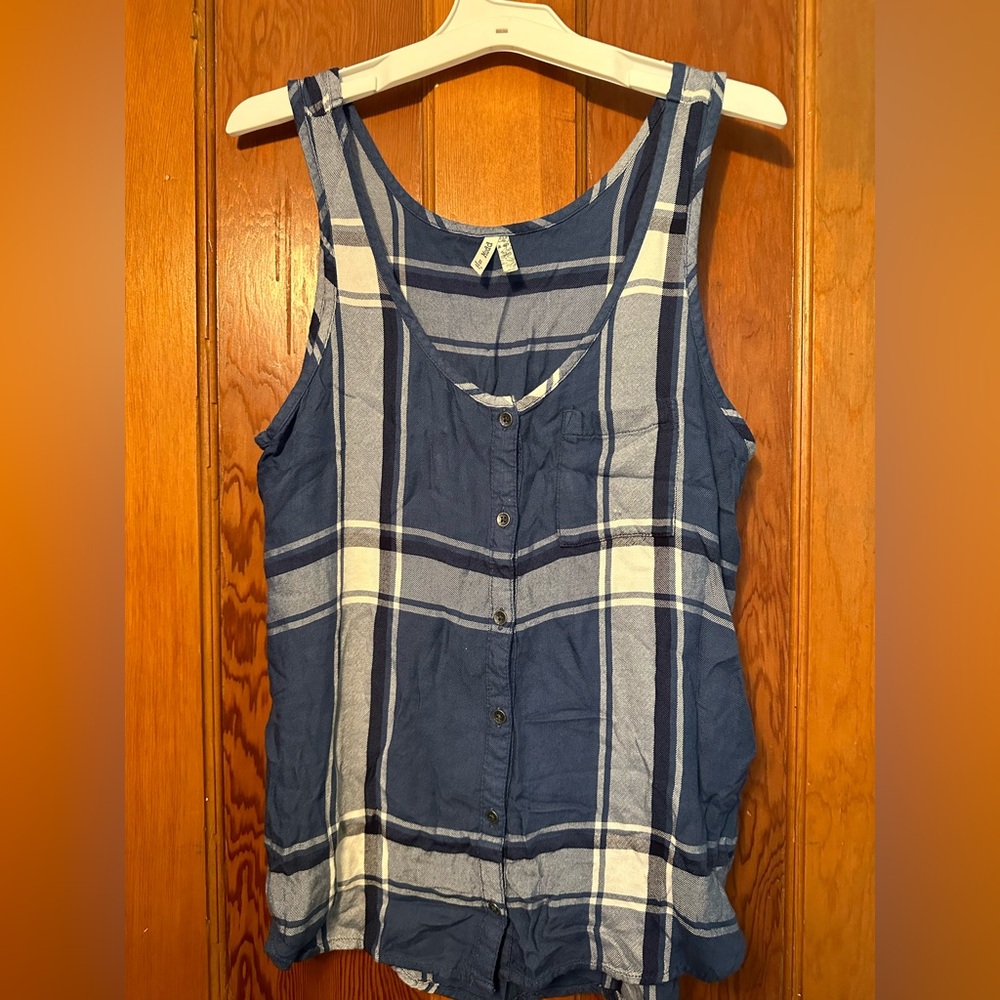 Mudd Blue and White Plaid Tank Top